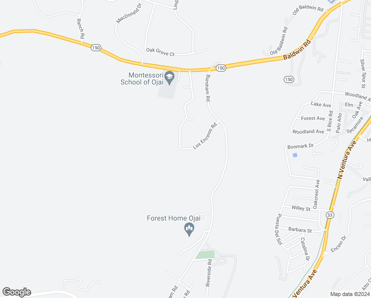 map of restaurants, bars, coffee shops, grocery stores, and more near 2245 Los Encinos Road in Ojai