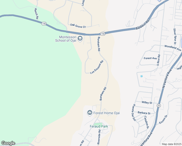 map of restaurants, bars, coffee shops, grocery stores, and more near 2245 Los Encinos Road in Ojai