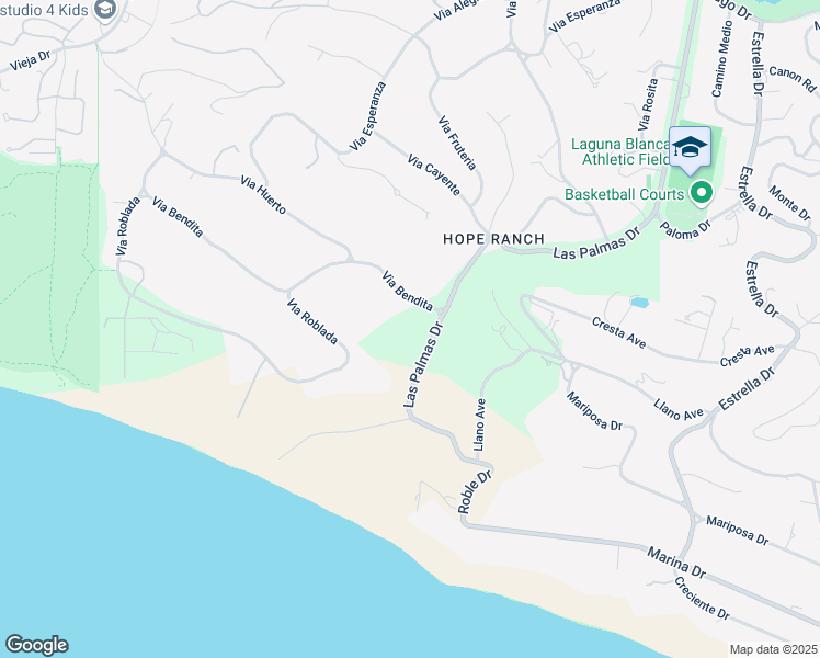 map of restaurants, bars, coffee shops, grocery stores, and more near 1310 Las Palmas Drive in Goleta