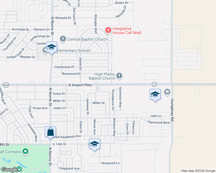 map of restaurants, bars, coffee shops, grocery stores, and more near 2433 East 21st Street in Clovis