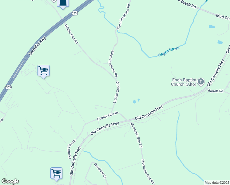 map of restaurants, bars, coffee shops, grocery stores, and more near 7041 Tribble Gap Road in Alto