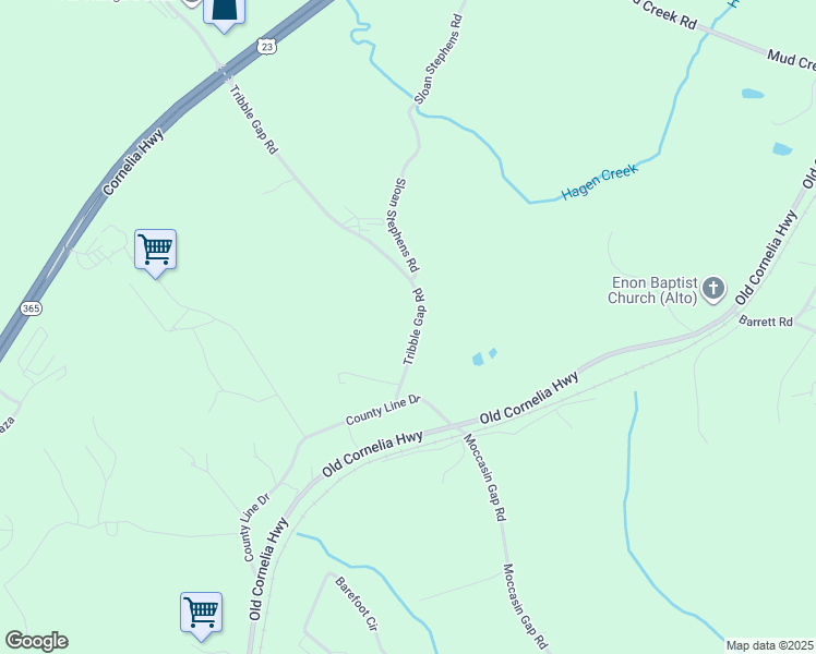map of restaurants, bars, coffee shops, grocery stores, and more near 7041 Tribble Gap Road in Alto