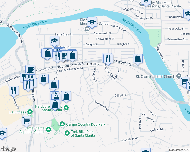 map of restaurants, bars, coffee shops, grocery stores, and more near 26830 Claudette Street in Santa Clarita