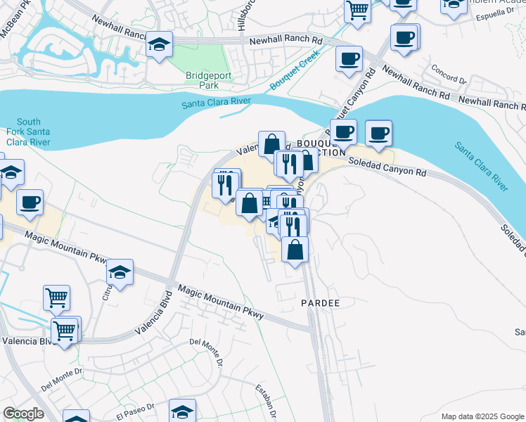 map of restaurants, bars, coffee shops, grocery stores, and more near 23300 Cinema Drive in Santa Clarita