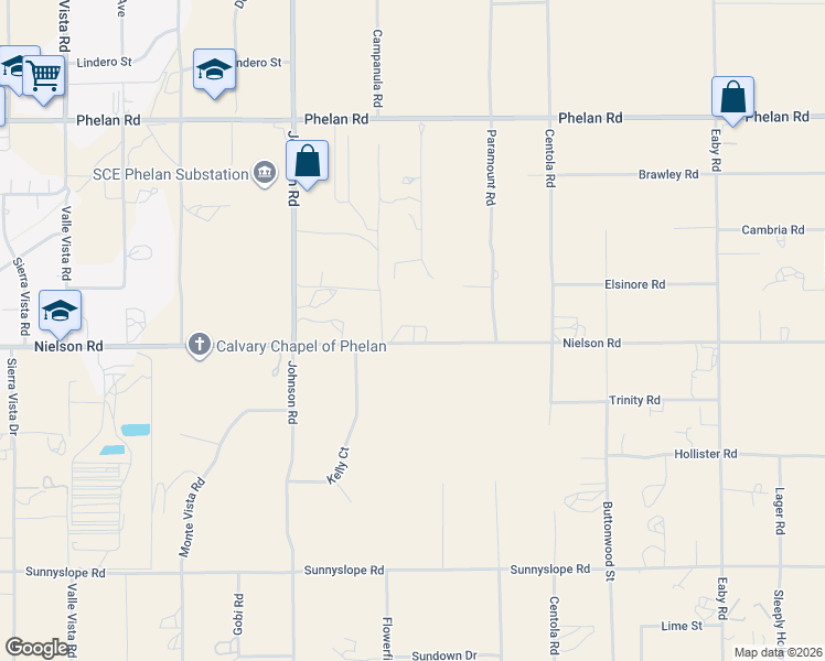 map of restaurants, bars, coffee shops, grocery stores, and more near 5122 Nielson Road in Phelan