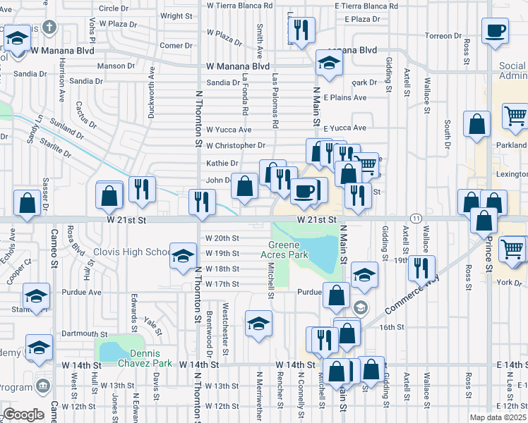 map of restaurants, bars, coffee shops, grocery stores, and more near 401 21st in Clovis