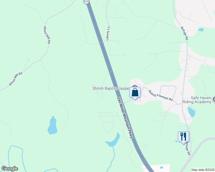map of restaurants, bars, coffee shops, grocery stores, and more near 117 Cornett Lane South in Jasper