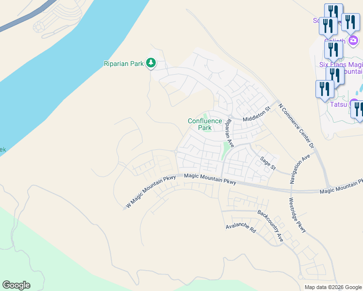 map of restaurants, bars, coffee shops, grocery stores, and more near 27503 North Golden Currant Place in Los Angeles County