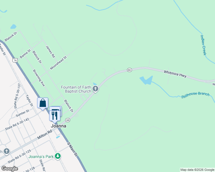map of restaurants, bars, coffee shops, grocery stores, and more near 5 Drew Drive in Joanna
