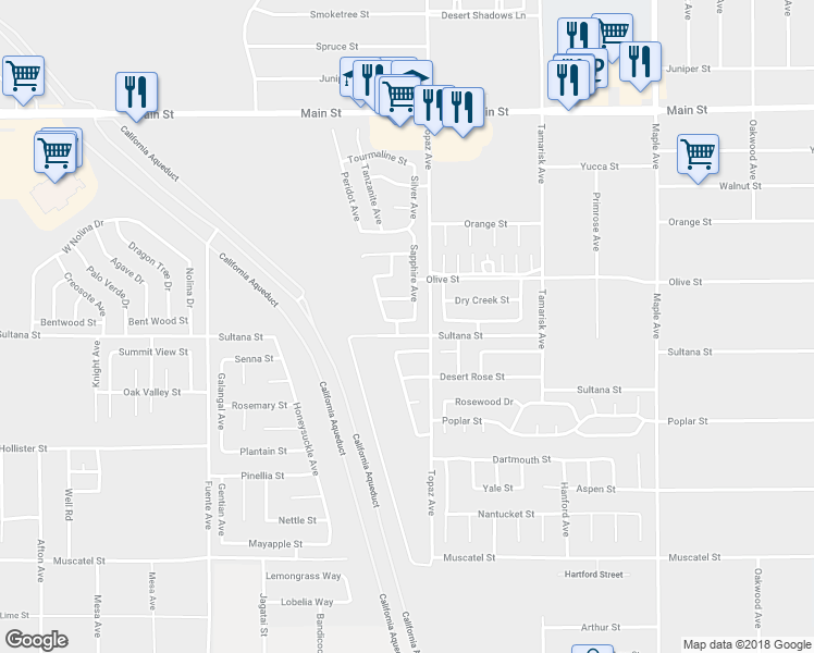 map of restaurants, bars, coffee shops, grocery stores, and more near 14073 Ruby Street in Hesperia