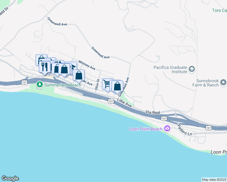 map of restaurants, bars, coffee shops, grocery stores, and more near 2570 Lillie Avenue in Summerland