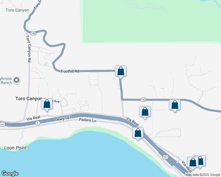 map of restaurants, bars, coffee shops, grocery stores, and more near 3375 Foothill Road in Carpinteria