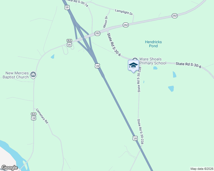 map of restaurants, bars, coffee shops, grocery stores, and more near 19800 U.S. 25 in Ware Shoals