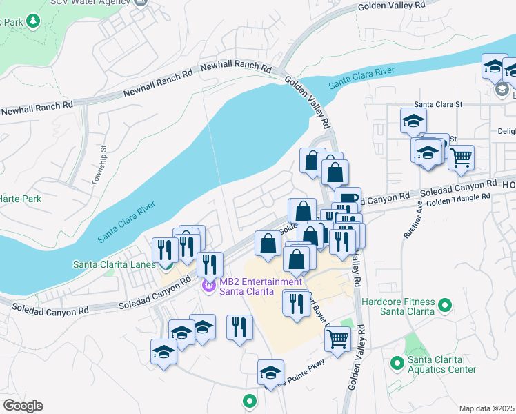 map of restaurants, bars, coffee shops, grocery stores, and more near 21319 Blue Curl Way in Santa Clarita
