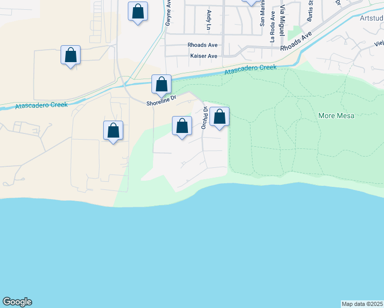 map of restaurants, bars, coffee shops, grocery stores, and more near 1253 Orchid Drive in Santa Barbara