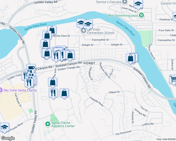 map of restaurants, bars, coffee shops, grocery stores, and more near 26873 Claudette Street in Santa Clarita