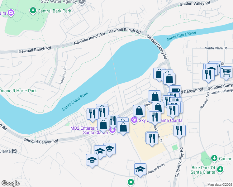 map of restaurants, bars, coffee shops, grocery stores, and more near 26428 Doveweed Way in Santa Clarita