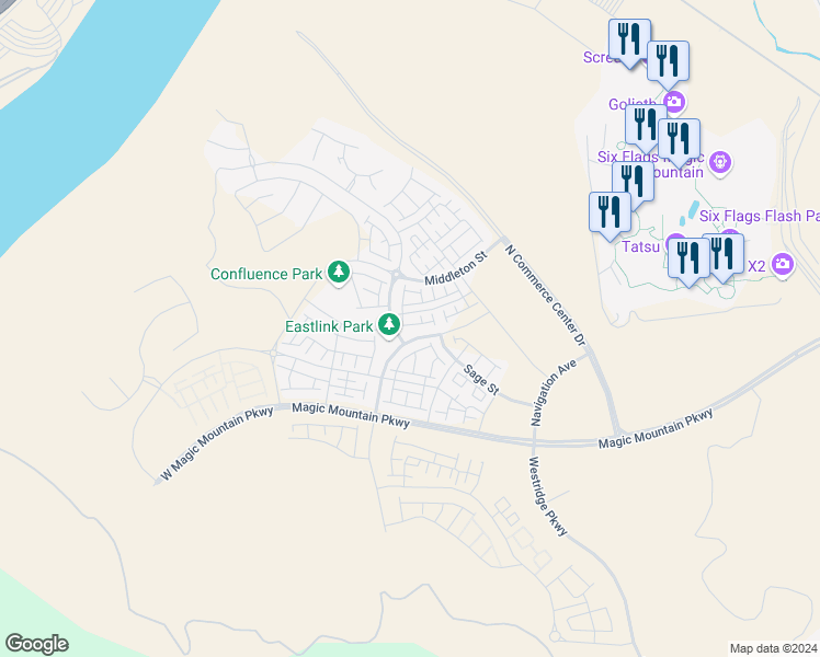 map of restaurants, bars, coffee shops, grocery stores, and more near in Santa Clarita