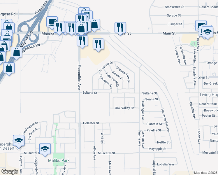 map of restaurants, bars, coffee shops, grocery stores, and more near 13498 Bentwood Street in Oak Hills