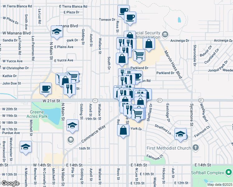 map of restaurants, bars, coffee shops, grocery stores, and more near 2116 Ross Street in Clovis