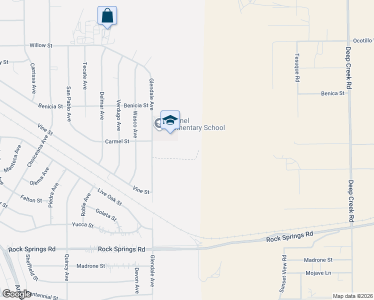 map of restaurants, bars, coffee shops, grocery stores, and more near 9321 Glendale Avenue in Hesperia