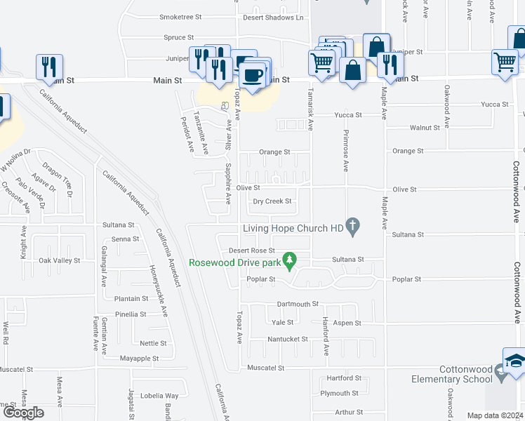 map of restaurants, bars, coffee shops, grocery stores, and more near 14172 Blackstone Street in Hesperia