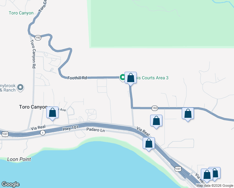 map of restaurants, bars, coffee shops, grocery stores, and more near 3355 Foothill Road in Carpinteria