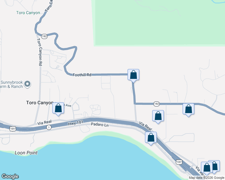map of restaurants, bars, coffee shops, grocery stores, and more near 3375 Foothill Road in Carpinteria