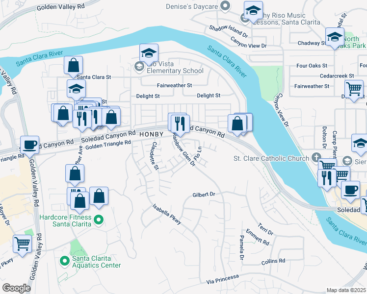 map of restaurants, bars, coffee shops, grocery stores, and more near 26940 Rainbow Glen Drive in Santa Clarita