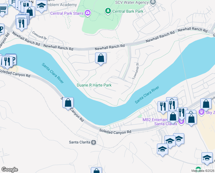 map of restaurants, bars, coffee shops, grocery stores, and more near 22499 Leaf Spring Court in Santa Clarita
