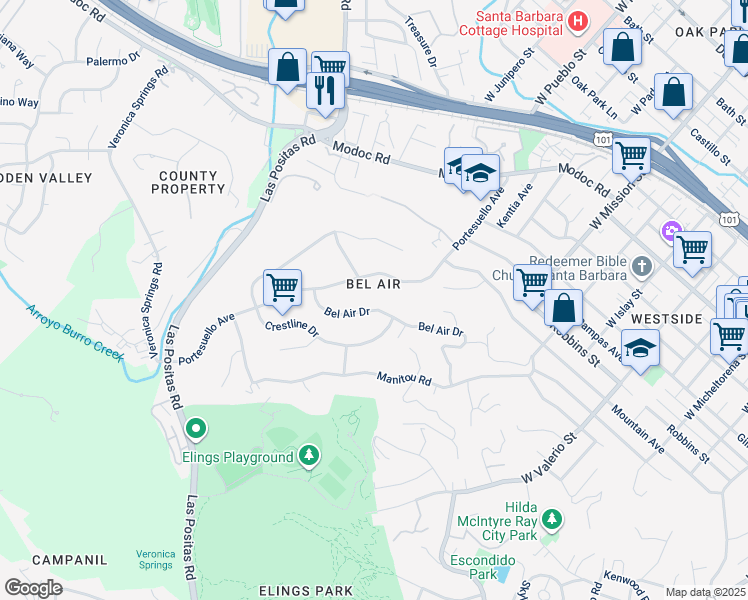 map of restaurants, bars, coffee shops, grocery stores, and more near in Santa Barbara