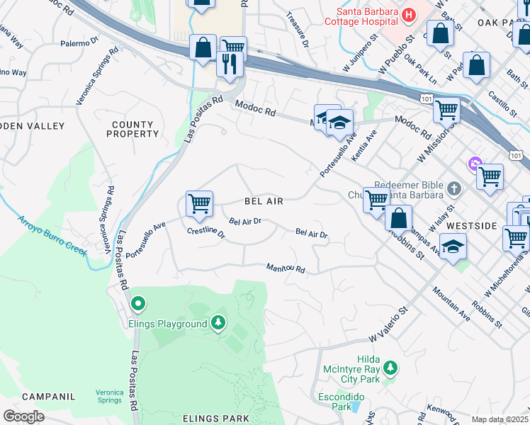 map of restaurants, bars, coffee shops, grocery stores, and more near in Santa Barbara