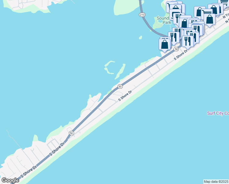 map of restaurants, bars, coffee shops, grocery stores, and more near 226 Lazy Day Drive in Surf City
