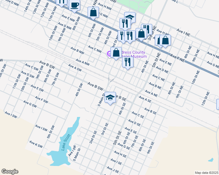 map of restaurants, bars, coffee shops, grocery stores, and more near 100-198 Ave A Southeast in Childress