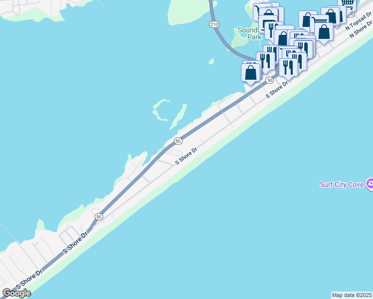 map of restaurants, bars, coffee shops, grocery stores, and more near 813A Now Boys Loop Road in Surf City