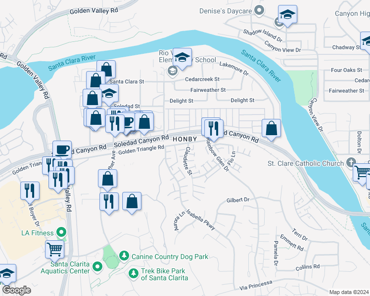 map of restaurants, bars, coffee shops, grocery stores, and more near 26877 Claudette Street in Santa Clarita
