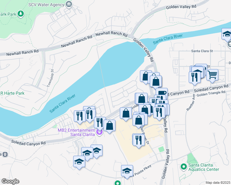 map of restaurants, bars, coffee shops, grocery stores, and more near 21312 Seep Willow Way in Santa Clarita