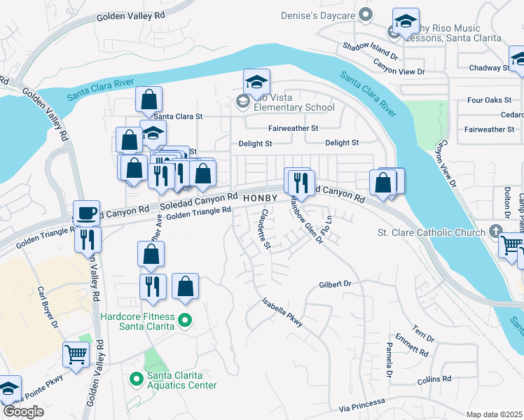 map of restaurants, bars, coffee shops, grocery stores, and more near 26816 Claudette Street in Santa Clarita
