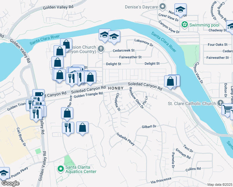 map of restaurants, bars, coffee shops, grocery stores, and more near 26816 Claudette Street in Santa Clarita