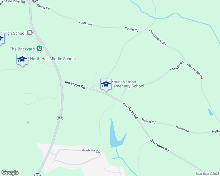 map of restaurants, bars, coffee shops, grocery stores, and more near 4844 Jim Hood Road in Gainesville