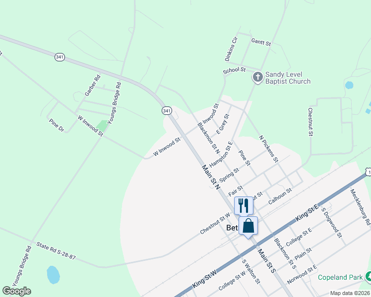 map of restaurants, bars, coffee shops, grocery stores, and more near 603 Main St N in Bethune