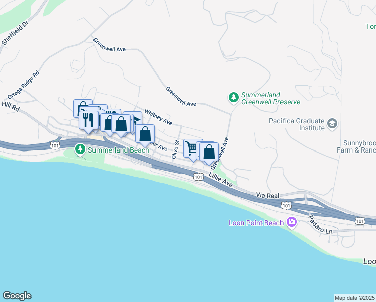 map of restaurants, bars, coffee shops, grocery stores, and more near 2510 Banner Avenue in Summerland