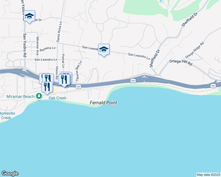 map of restaurants, bars, coffee shops, grocery stores, and more near 1821 Fernald Point Lane in Montecito