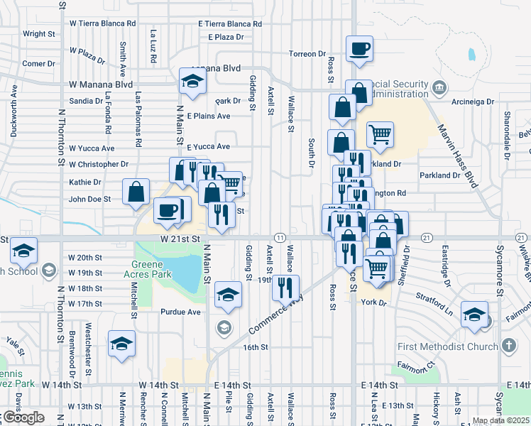 map of restaurants, bars, coffee shops, grocery stores, and more near 2205 Axtell Street in Clovis