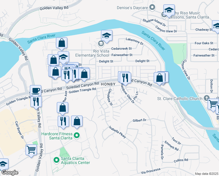 map of restaurants, bars, coffee shops, grocery stores, and more near 26853 Claudette Street in Santa Clarita