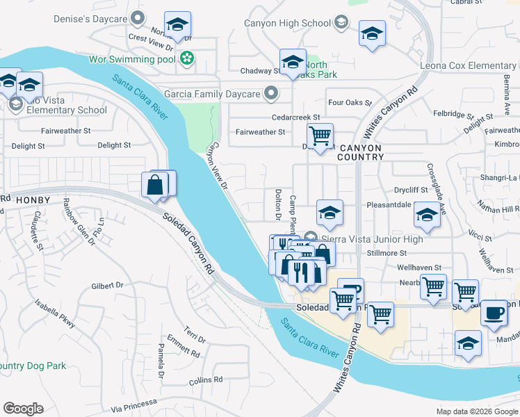 map of restaurants, bars, coffee shops, grocery stores, and more near 27419 Fairport Avenue in Santa Clarita
