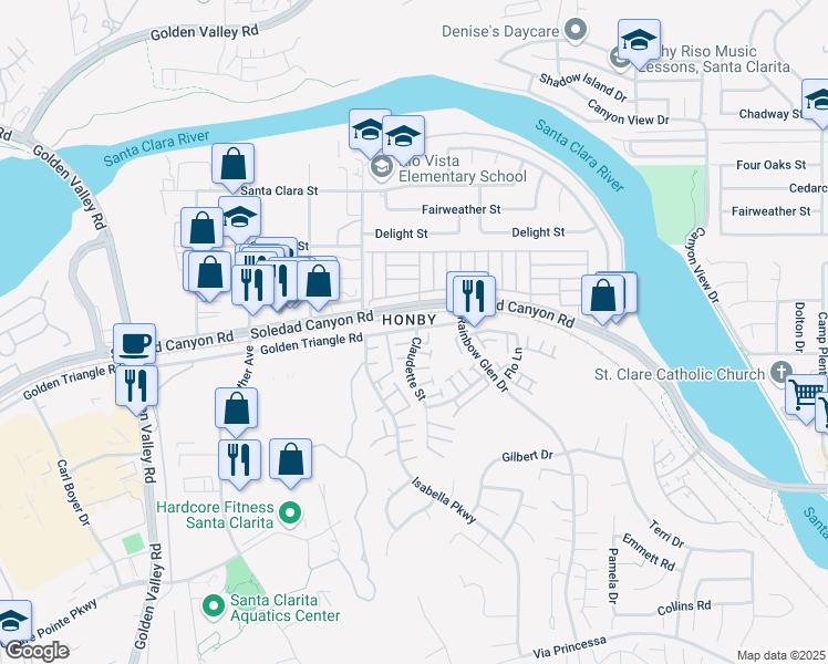 map of restaurants, bars, coffee shops, grocery stores, and more near 26873 Claudette Street in Santa Clarita