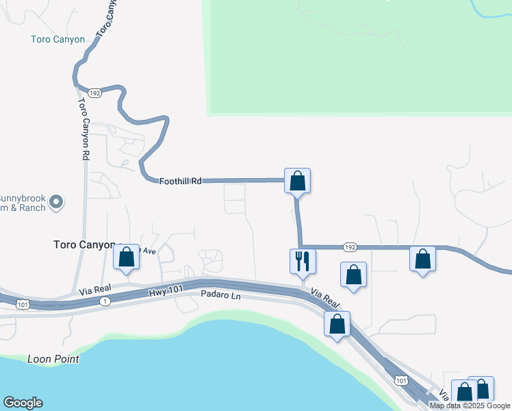map of restaurants, bars, coffee shops, grocery stores, and more near 3355 Foothill Road in Carpinteria