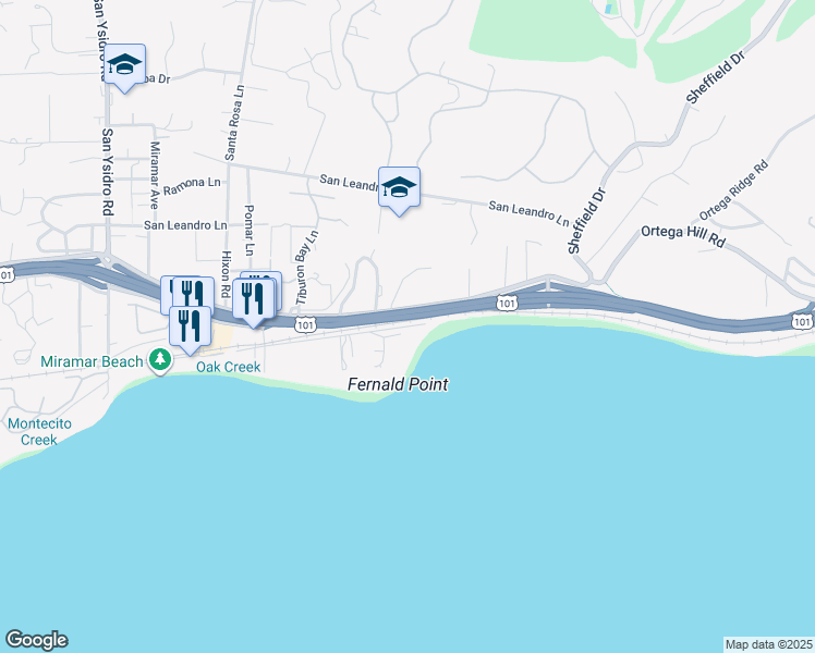 map of restaurants, bars, coffee shops, grocery stores, and more near 1821 Fernald Point Ln in Montecito