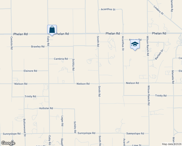 map of restaurants, bars, coffee shops, grocery stores, and more near 6087 Elsinore Road in Phelan